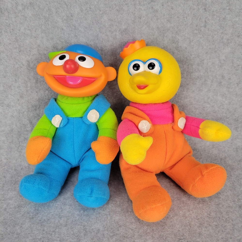 Tyco Sesame Street  Mini Play Pals Plush Doll Set Ernie Big Bird 1996 Vintage‎